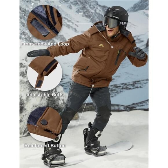 Men's Winter Coats Water Resistant Ski Snow Jacket Warm Fleece Jacket - Picture 2 of 7